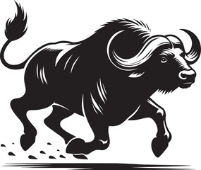 Wild Running Buffalo Silhouette vector illustration isolated on a white background