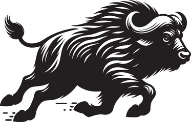 Wild Running Buffalo Silhouette vector illustration isolated on a white background