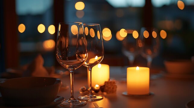 The softly glowing candle-lit table sets a cozy mood, perfect for romantic dinners and close-knit gatherings.