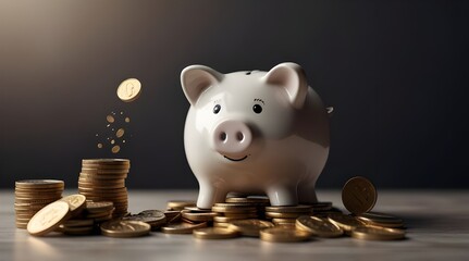 Kids pink piggy broken moneybox with nice sunlight, savings for future. Generative.Ai