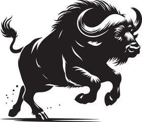 Wild Running Buffalo Silhouette vector illustration isolated on a white background