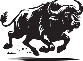 Wild Running Buffalo Silhouette vector illustration isolated on a white background