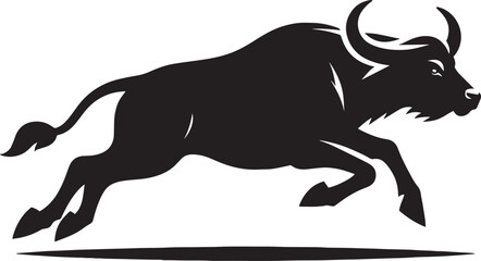 Wild Running Buffalo Silhouette vector illustration isolated on a white background