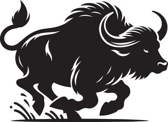 Wild Running Buffalo Silhouette vector illustration isolated on a white background