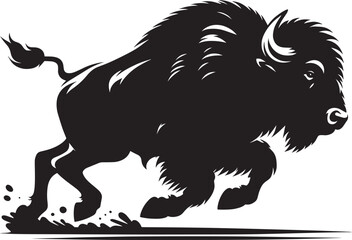 Wild Running Buffalo Silhouette vector illustration isolated on a white background