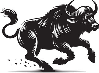 Wild Running Buffalo Silhouette vector illustration isolated on a white background