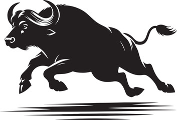 Wild Running Buffalo Silhouette vector illustration isolated on a white background