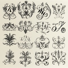 Vintage Floral Ornaments Set  Hand Drawn Swirls   Flourishes