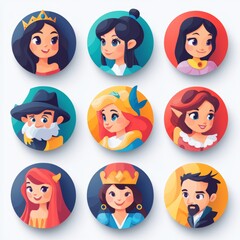 Cartoon Characters Set   Cute Avatar Icons for Profile  Game  Social Media