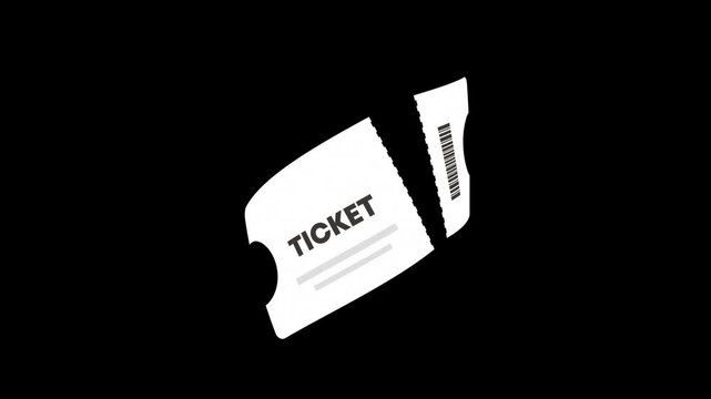 animation of a ticket, slow motion of a torn ticket floating and spinning in a transparent background. background alpha channel. looping animation