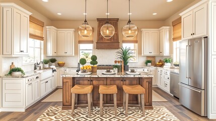 Rustic Elegance: Farmhouse-Inspired Kitchen Combines Warmth and Functionality with a Touch of Nature