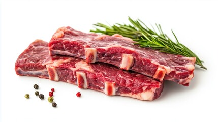 Fresh ribs raw beef steak on white background
