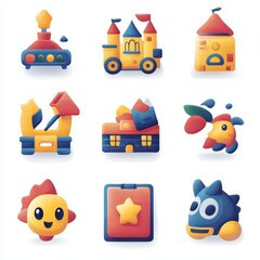 Fototapeta premium Colorful Cartoon Game Icons Set
