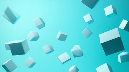 White 3D cubes floating in the air on a blue background.