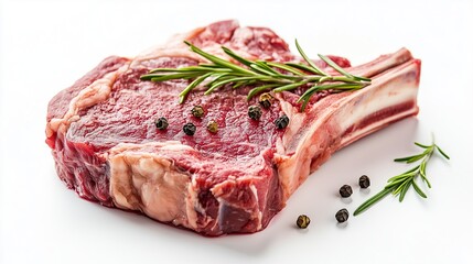 Fresh t bone raw beef steak on white background