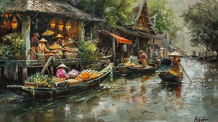 Thai floating market wallpaper