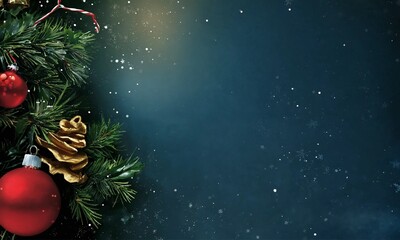 Christmas flatlay background with fir tree brunch with copy space