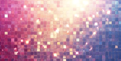 Obraz premium A shimmering mosaic of squares in shades of pink, purple, and gold, reflecting the light in a dazzling display.