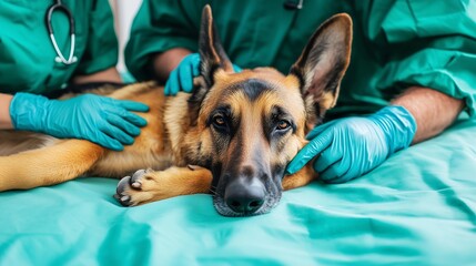 Compassionate Care: Veterinary Professionals Tend to German Shepherd with Gentle Expertise