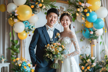 Young couple holding wedding, wedding photos