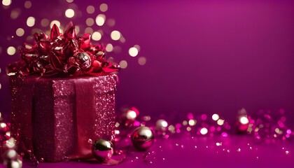 "Elevate your Christmas gifting with purple boxes and ribbons, set against a matching purple background for a cohesive holiday look."
