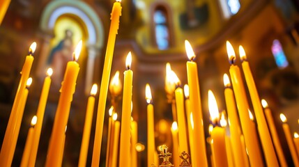 Sacred Illumination: A Sea of Devotional Candles Casting Warm Light in Reverent Worship