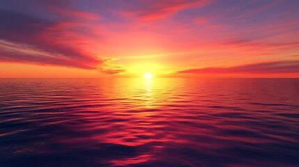 Sunset Over Calm Ocean Waters with a Fiery Sky