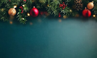 Christmas background border with bauble decorations, with copy space