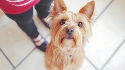 Furry Companion's Gaze: A Yorkshire Terrier's Soulful Eyes Capture Hearts and Inspire Unconditional Love