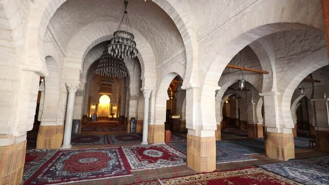 Interior of Great Mosque of Sousse, ancient mosque in walled city of Sousse, Tunisia
