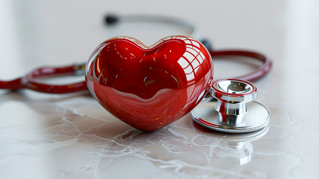 Red heart love shape with doctor physician's stethoscope on white background