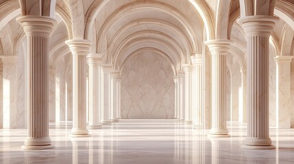 Soft light reflections in a classic interior with ivory marble for product displays.
