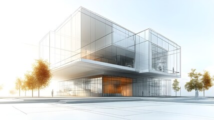 Obraz premium High-tech 3D architectural rendering of a modern minimalist art gallery