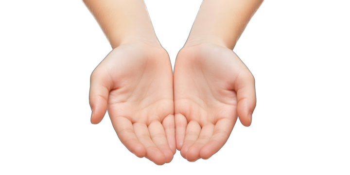 Two hands are open, one of which is slightly larger than the other