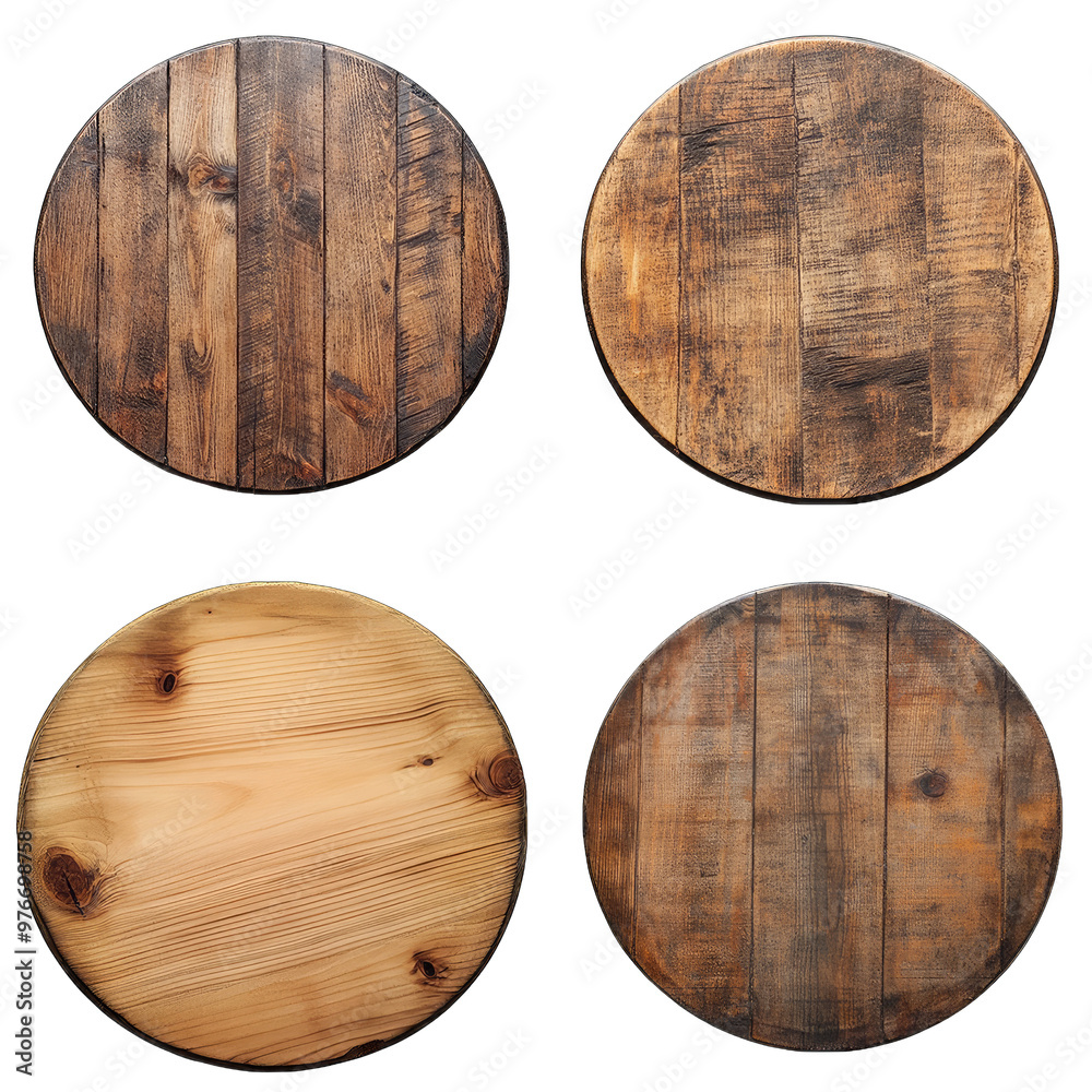 Wall mural Four wooden circles with different textures and grain patterns