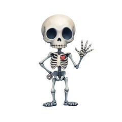 Cute Cartoon Skeleton Waving with a Heart on Chest