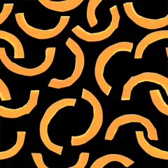Gardinen Küche Muster  Pumpkin seamless pattern for design. Fresh vegetable slices. Autumn print wallpaper. Black and orange background  © Ramziia
