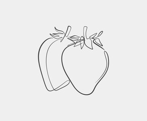 Simple black and white line art of two strawberries, showcasing clean, minimalistic design with smooth lines for creative use.