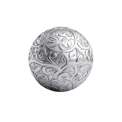 Decorative silver sphere with intricate floral patterns and designs