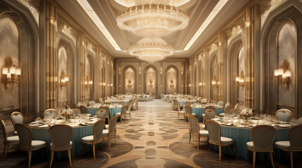 Naklejka premium Banquet hall Multipurpose room in a luxury hotel, beautifully decorated.