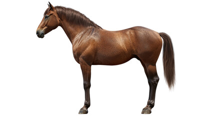 Obraz premium Isolated horse in a standing pose, isolated on transparent background, PNG file, showing detailed mane and tail,