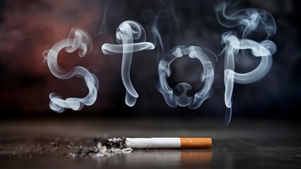 Smoking cessation message. Artistic smoke typography. Health awareness concept. Anti-smoking campaign. Design element for posters, ads, flyers.