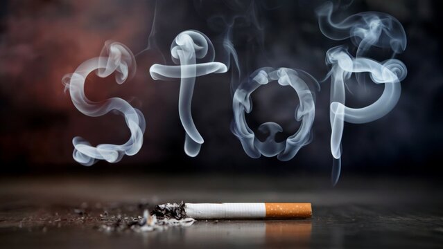 Smoking cessation message. Artistic smoke typography. Health awareness concept. Anti-smoking campaign. Design element for posters, ads, flyers.