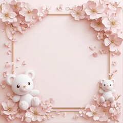 Romantic pink cherry blossom floral frame design for spring and wedding invitations