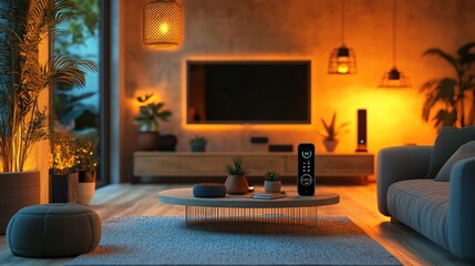 Cozy living room with a sofa, coffee table, and TV.