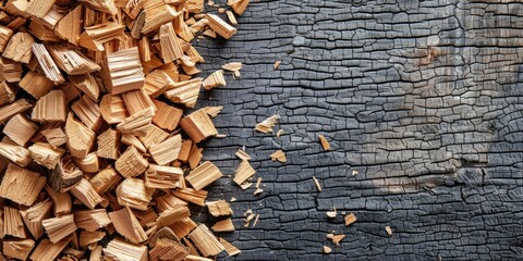 Chopped beech wood logs processed for use as kindling to ignite a fire and offer extra warmth.