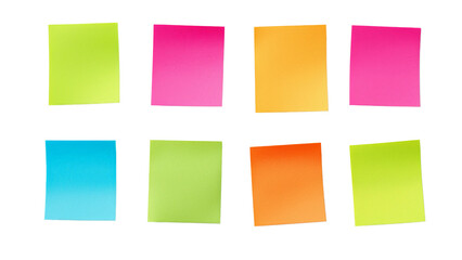 Isolated set of sticky notes, isolated on transparent background, PNG file, minimal shadows,