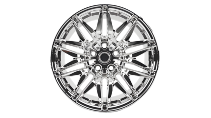 Wheel alloy car wheels rim silver chrome luxury or Mag Wheel high performance auto part decoration isolated on cut out PNG or transparent background Transport vehicles transportation.