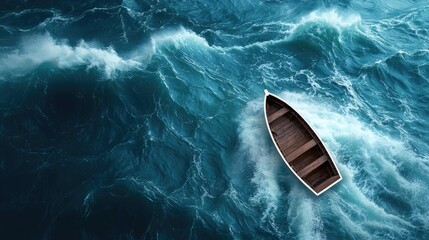 A stormy sea with a small boat navigating through large waves, representing the challenge of facing turbulent times