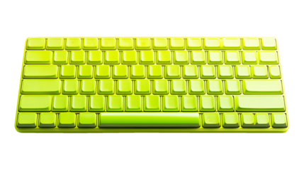 Technology light green keyboard glow isolated on cut out PNG or transparent background. Device data from use into computer or electronic device. Buttons inside contain letters, numbers, or symbols